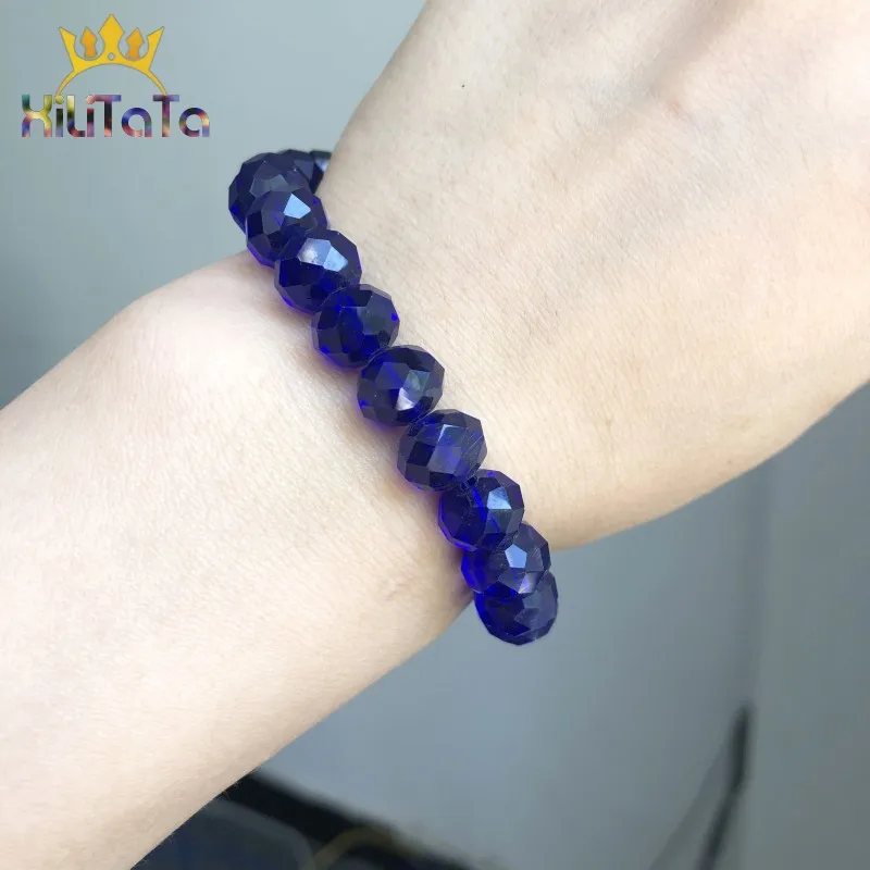 Faceted Dark Blue Glass Crystal Rondelle Beads Loose Spacer Beads For Jewelry Making DIY Bracelet Earrings 15\'\' 4/6/8/10/12/14mm