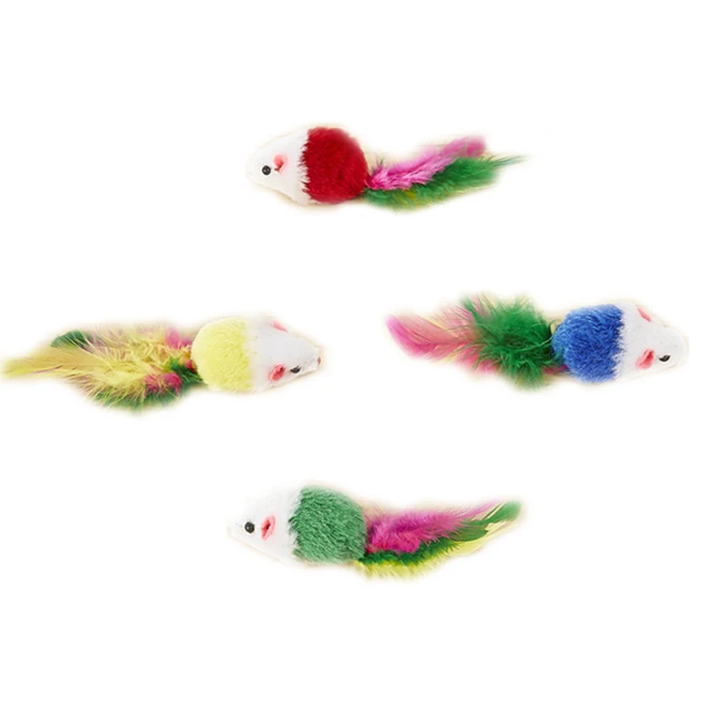 10Pcs/lot Cute Mini Fleece False Mouse Cat Toys Colorful Feather Funny Playing Training Toys For Cats Kitten Puppy Pet Supplies