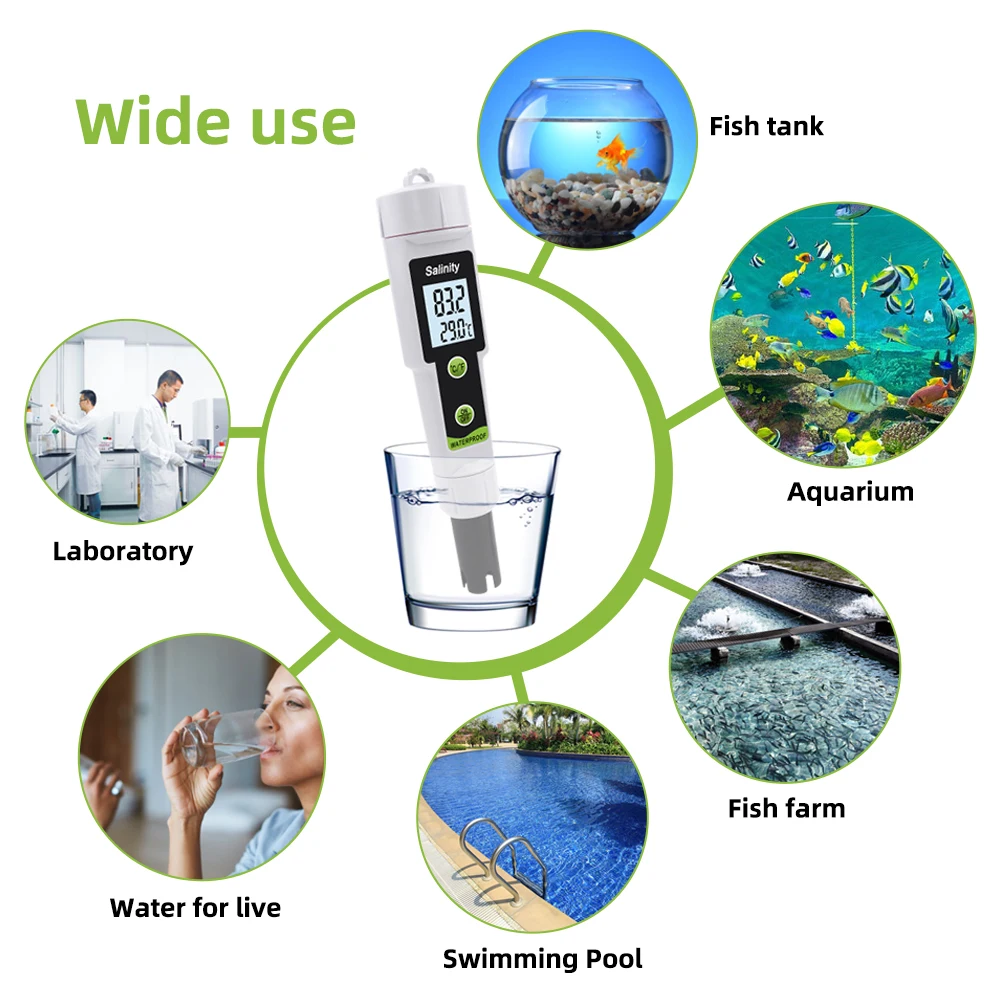 Digital Salinity Meter 0~199ppt Salt Content Tester LCD Display High Precision Salty Concentration Seawater Tester for Aquarium
