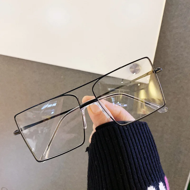 VWKTUUN Oversized Glasses Frame Women Men Eyewear Clear Lens Computer Glasses Metal Eyeglasses Frames Vintage Twin Beams Glasses