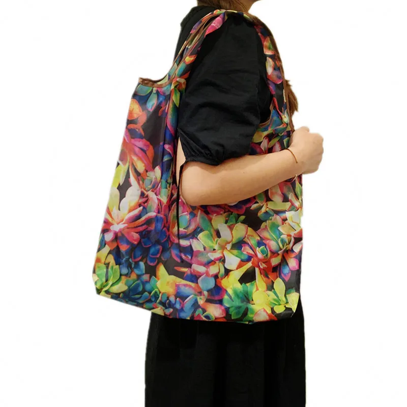 Oxford Foldable Recycle Shopping BagEco Friendly Ladies Reusable Tote Bag Floral Fruit Vegetable Grocery Pocket