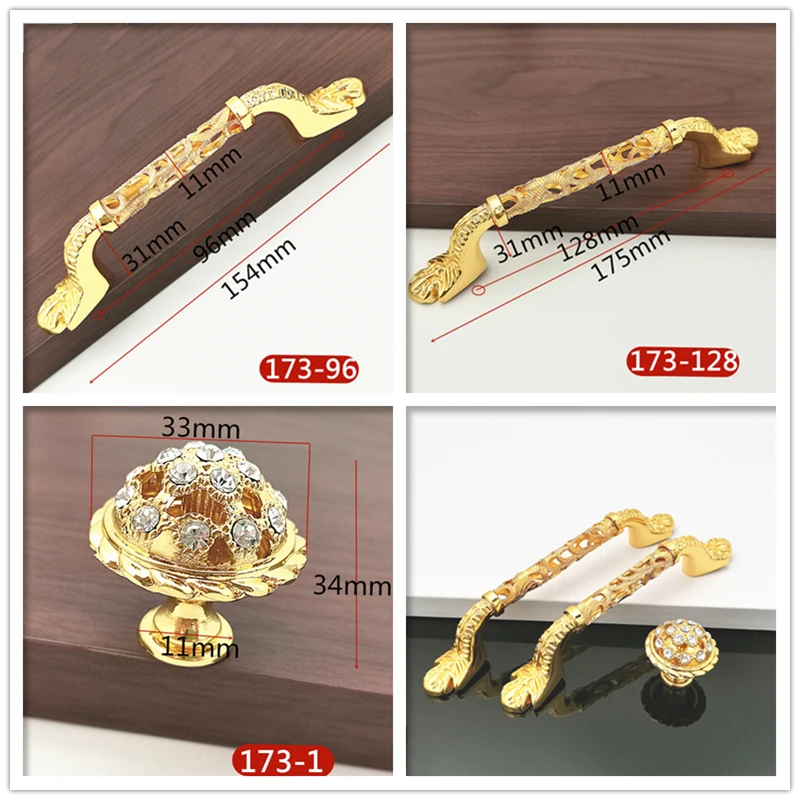 Gold Color Crystal Drawer Knobs Cabinet Door Knobs and Handles Furnitures Cupboard Wardrobe Pull Handles Hollowing out