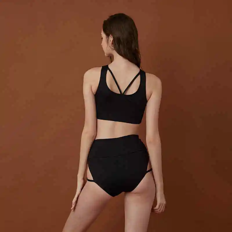 2024 New Black Sling Drawstring Elastic Tie Sexy Split Swimsuit Slim Triangle High Waist Shorts Hot Spring Temperament Strappy