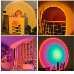 USB Sunset Lamp Projector, LED nachtlicht, 16 kleuren, 360 graden rotatie, regenboog, projectielamp