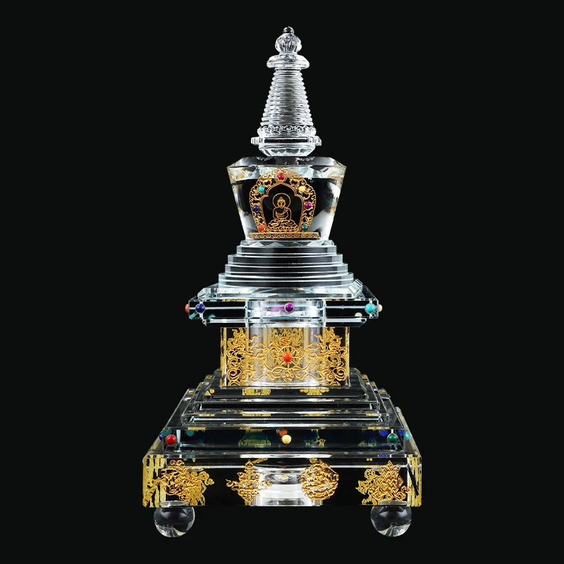 Tabata Lotus Juta Bodhi Torre Decoración Stupa Torre de cristal blanco Torre de almacenamiento doble pequeña Kahlua