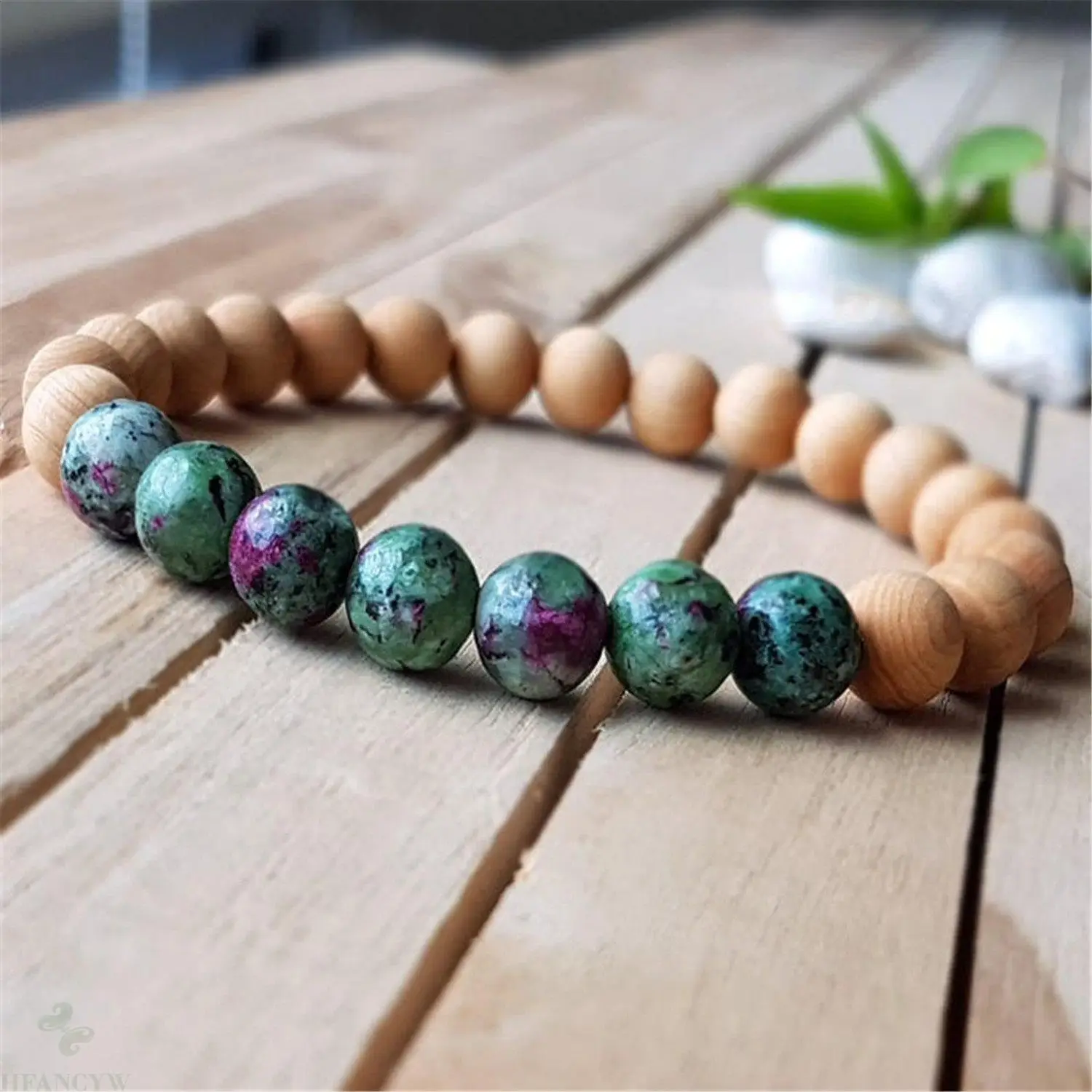 

8mm Malachite Sandalwood Bead Mala Bracelet 7.5 inches Religious Lucky Cuff Spirituality Blessing Healing Wrist Buddhism Prayer