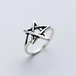 Exaggerated Personality 925 Sterling Silver Pentagram Rings For Women Jewelry Adjustable Antique Opening Finger Ring Anillos