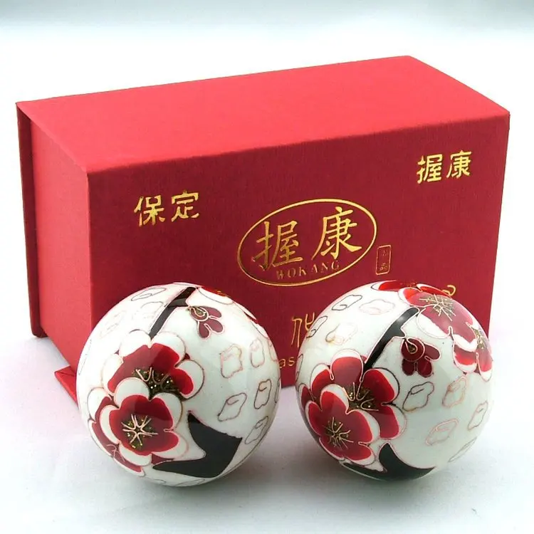 Baoding iron ball 50MM Fitness ball handball White Plum flower Cloisonne health care play gift parents mather's day father's day