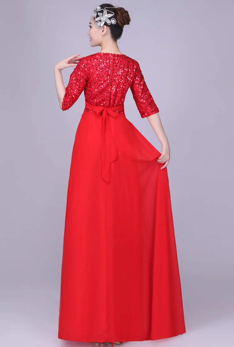 XYF-60 # Gaun Malam Leher O Panjang Sifon Ungu Royal Biru Merah Kinerja Gaun O-Neck Payet Grosir Pakaian Wanita