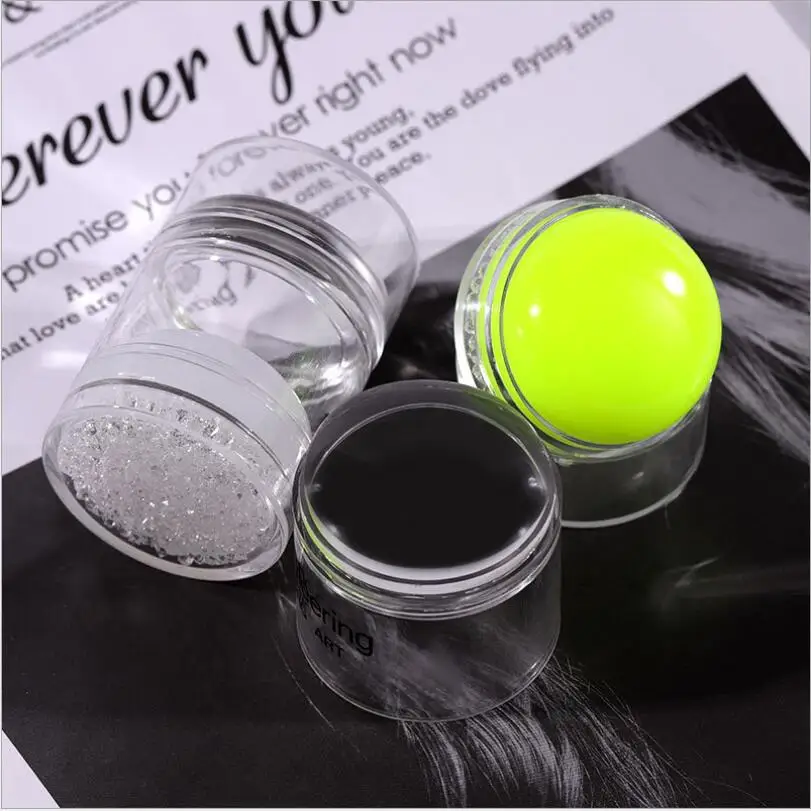 1Pc Doppel Kopf Nagel Stamper Glänzende Holographische Kopf Silikon Stamper Nail art Stamping Platte Mit Schrumpfen Druck T1709