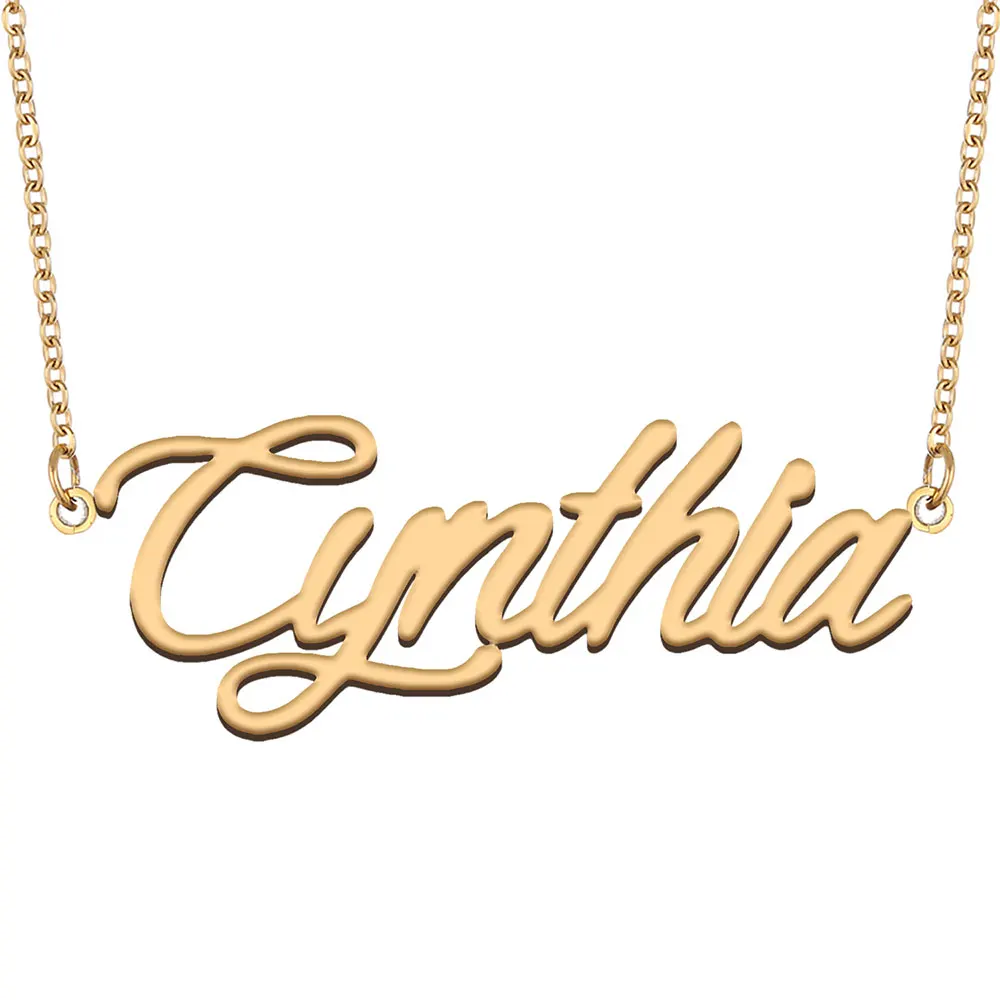 Cynthia Name Necklace Personalized Women Stainless Steel Jewelry Gold Plated Nameplate Pendant Femme Mothers Girlfriend Gift