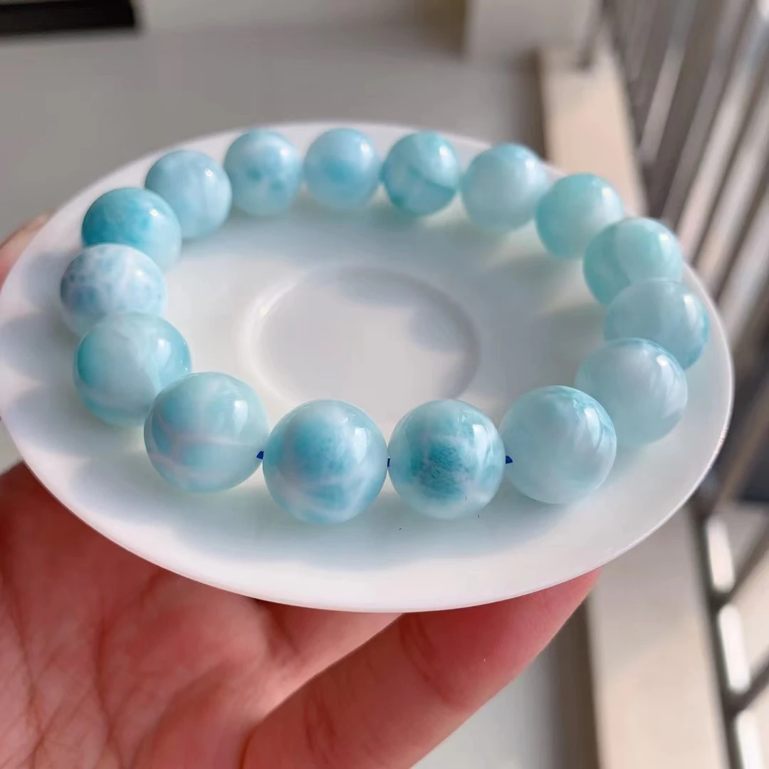 

Genuine Natural Blue Larimar Gemstone Round Beads Bracelet Water Pattern 13.1mm Larimar Women Men AAAAAA