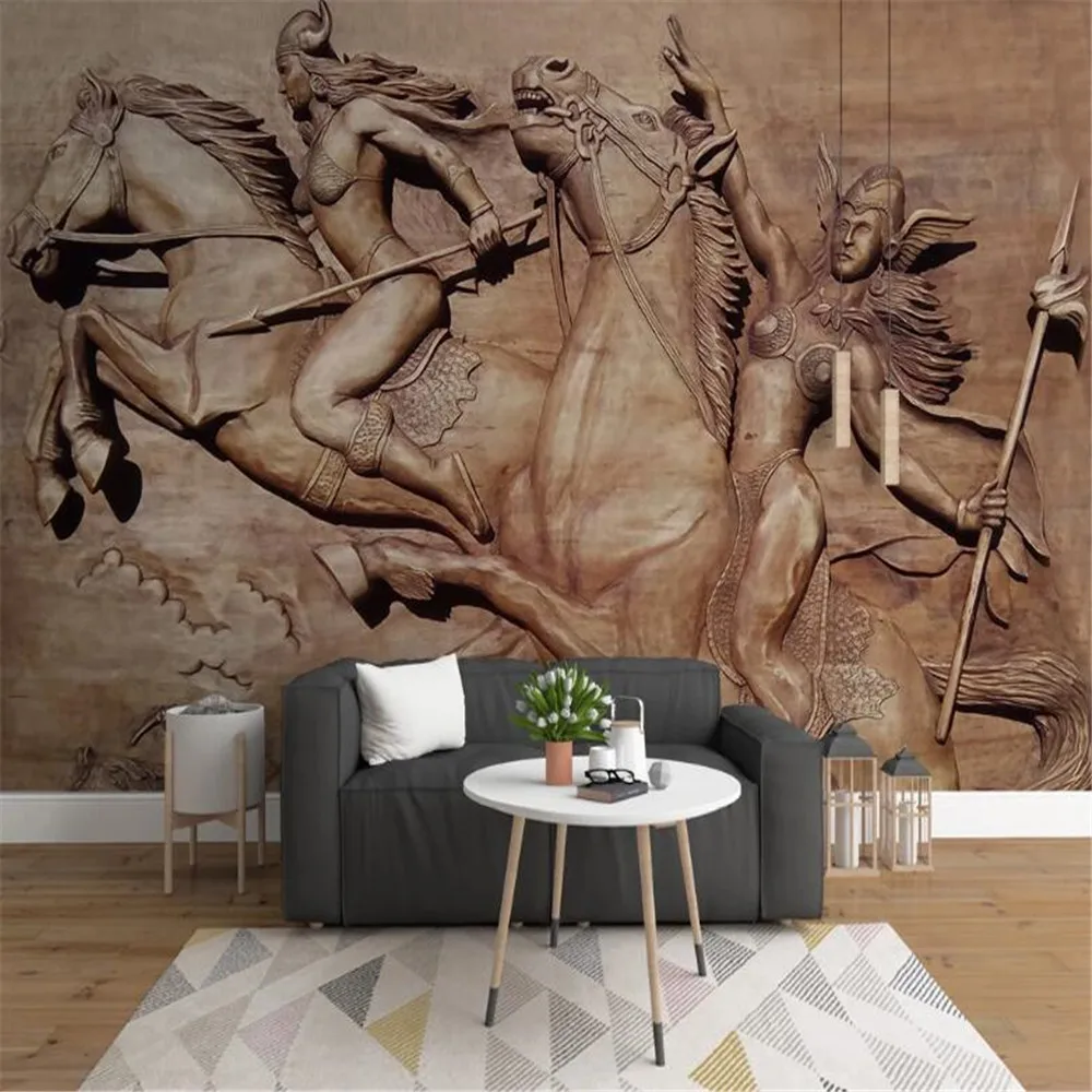 Milofi custom photo wallpaper mural 3D relief warrior horse galloping living room sofa TV decoration painting background wall