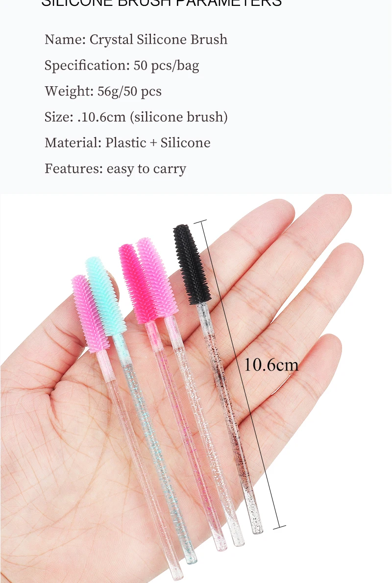 50 Stück Silikon Kristall Mascara Wands Applikator Einweg Diamant Wimpern Pinsel Kamm für Frauen Schönheit Make-up Pinsel Werkzeuge – Detail 2