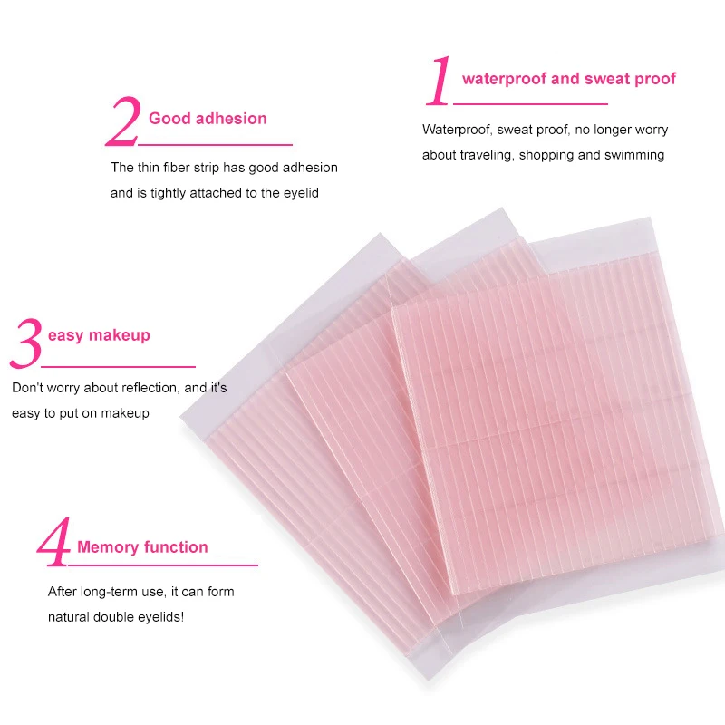 50pcs Natural Lasting Double Eyelid Fiber Tape Invisible Transparent Double Sided Strip Adhesive Fiber Stretch Eye Makeup Tools