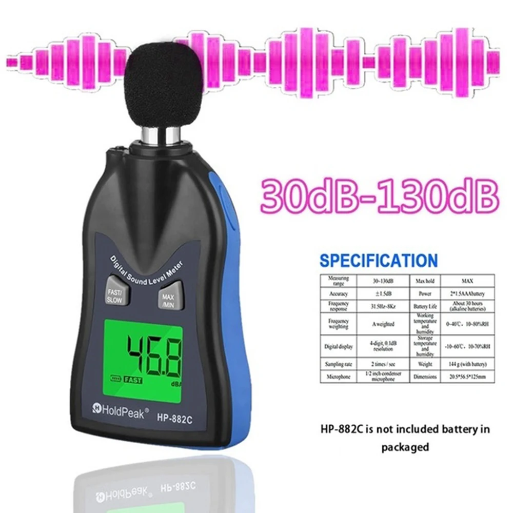 HP-882C Digital Sound Level Noise Meter 30-130dB Audio detector Decibel Monitoring Tester LCD Smart Sensor