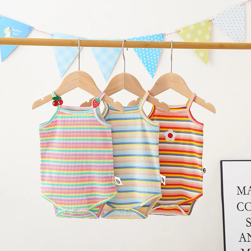 

0-3 Year Old Baby Sling Jumpsuit Cotton Breathable And Sweat-absorbent Summer Newborn Vest Sleeveless Rompers Baby Girl