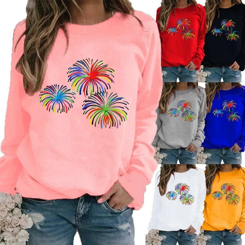 

Autumn and Winter Fashion Printing Graphic Casual T- Shirt Round Neck Pullover Long Sleeve Motion Sweater Ladies Plus Size