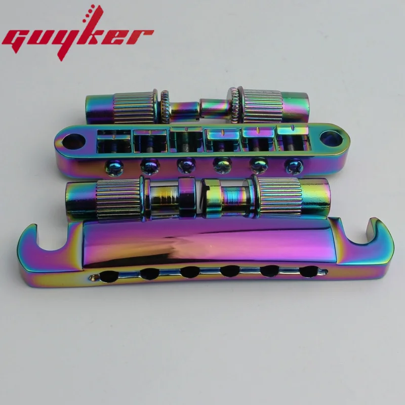 GUYKER Chameleon Rainbow Set Pickup + Lock String Tuners + Potentiometer Cap + Tune O Matic Electric Guitar Bridge for LP Guitar