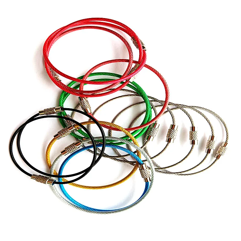 1.5mm ,10/50pcs EDC Keychain Tag Rope Wire Cable Loop Screw Lock Gadget Ring Key Stainless Steel Keyring Circle Camp Fittings