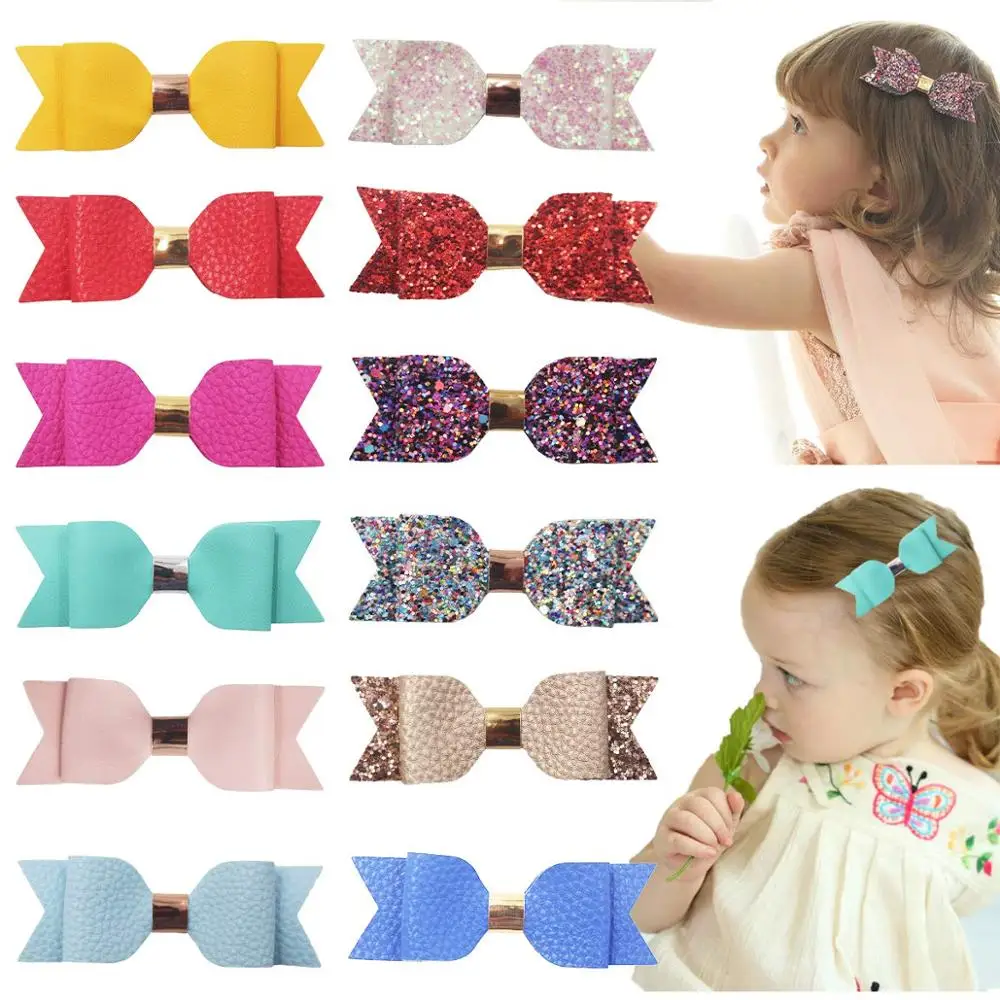 

12PCS Baby Girls Hair Bows Clips 3.5Inch Glitter Sparkly Hair Bows Aliigator Hair Clips Fully Lined for Toddlers Kids Children