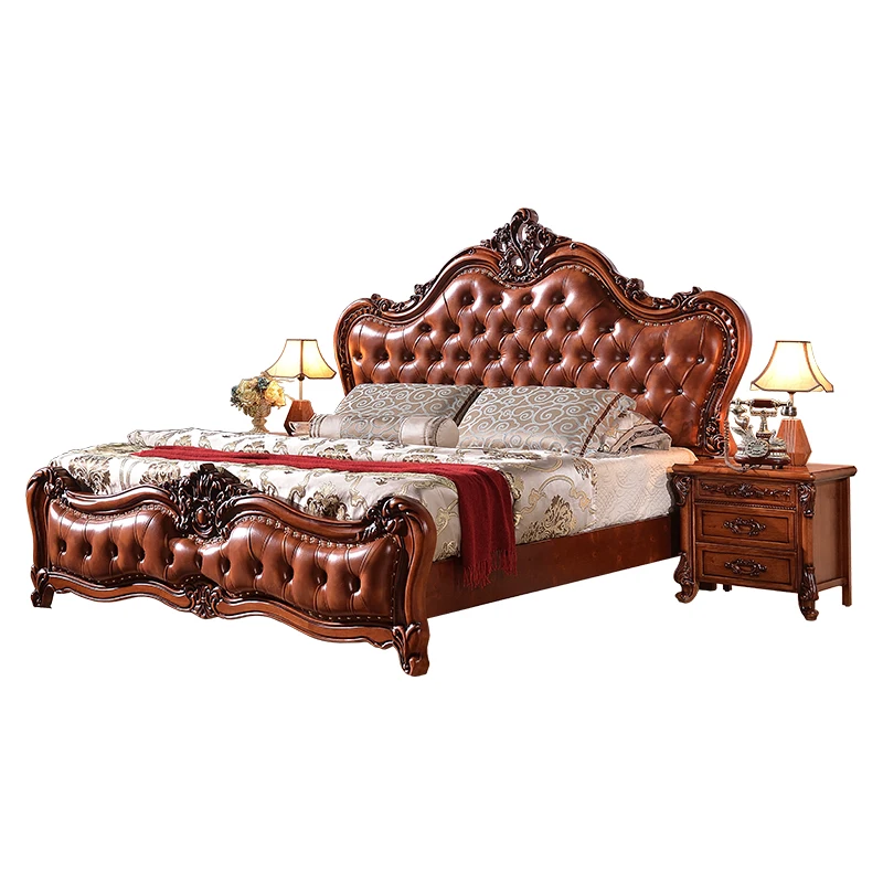 European bed 1.8 m American solid wood carved double bed luxury oak master bedroom furniture