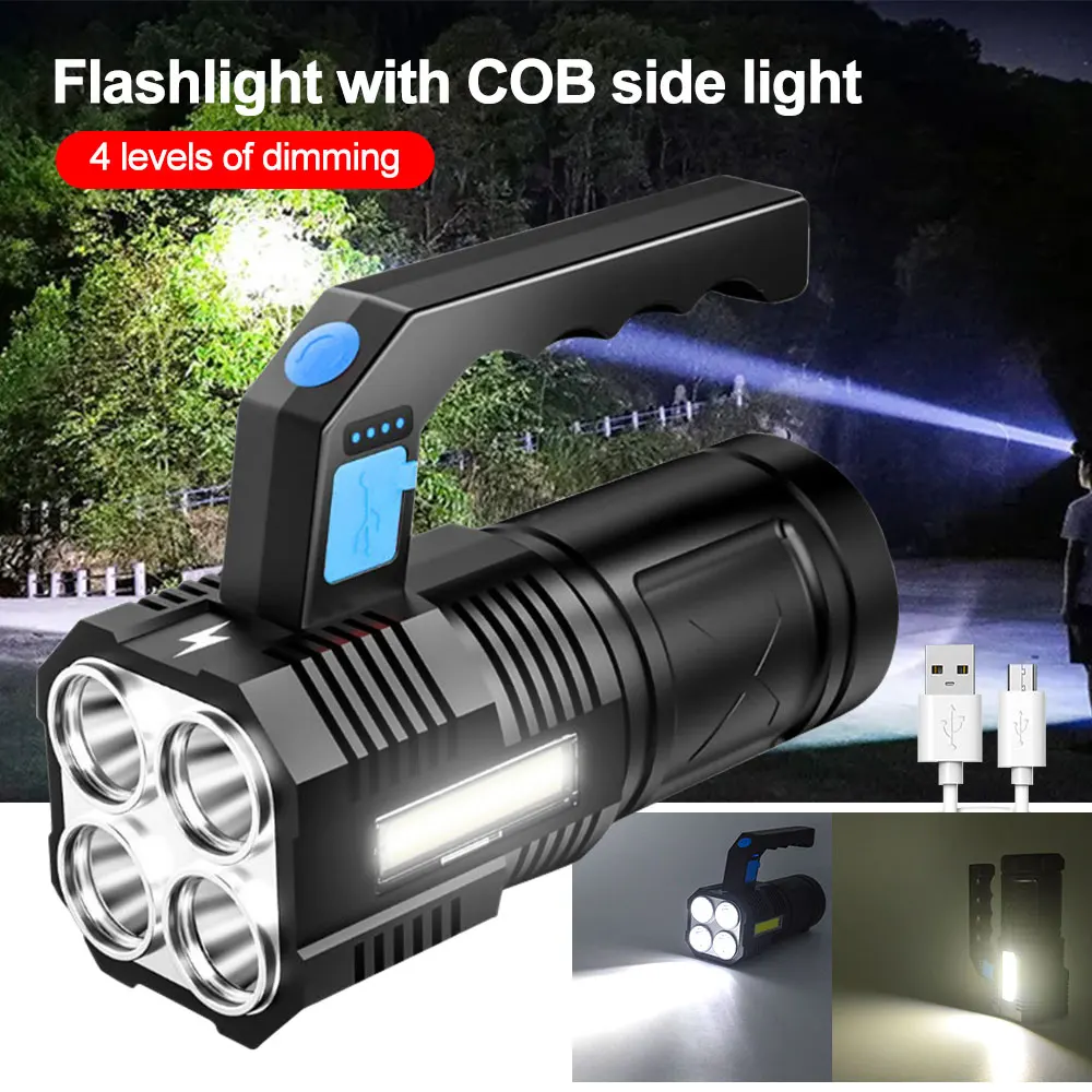 

Portable Bright 4*XPE LED Flashlight 4 Modes USB Work Light with COB Side Light Tactical Handle Lantern