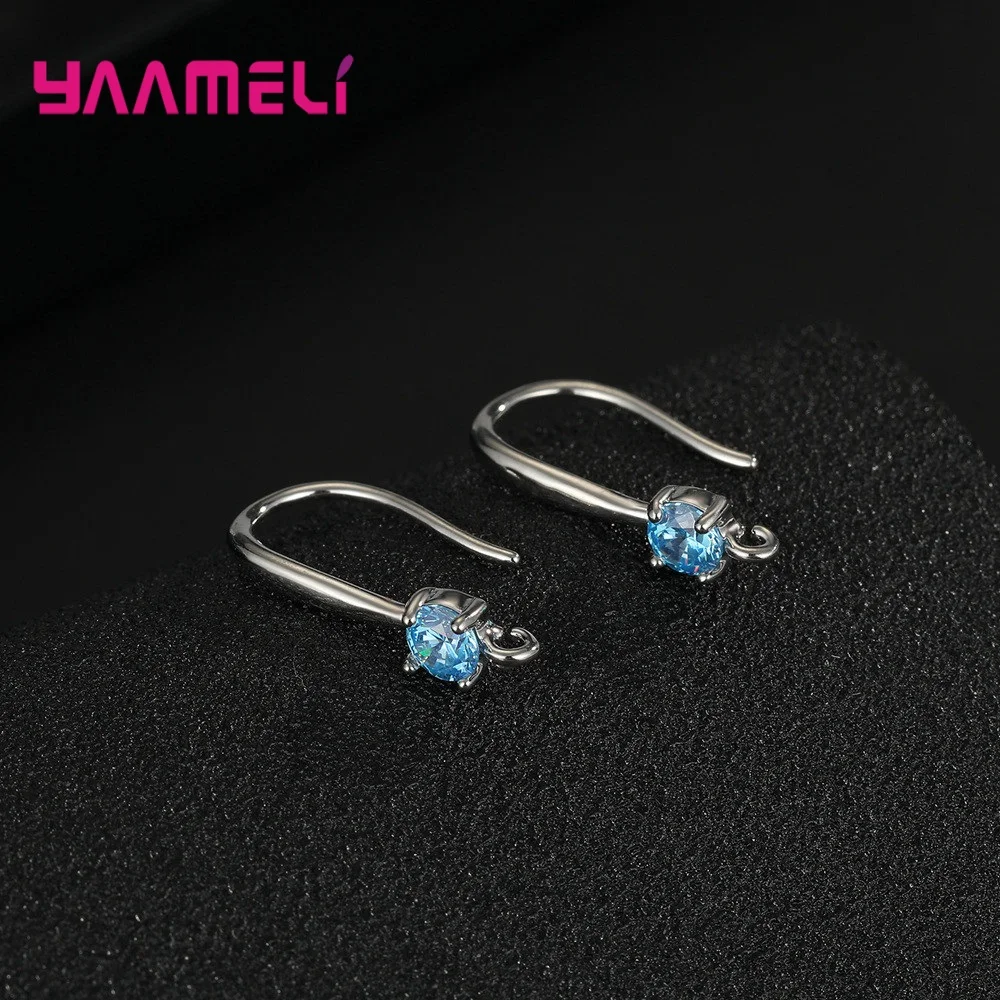 Smooth 925 Sterling Silver Jewelry Findings for Handemade Hook Earrings Making Components White Pink Blue Purple Cubic Zircon