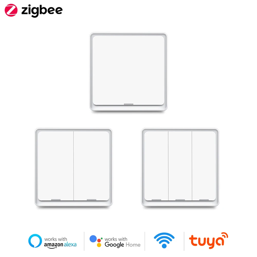 Tuya Zigbee Smart Switch, No Neutral Wire EU 220V Wireless Button Light Switches Support Zigbee2mqtt Alexa Google Home