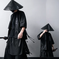 2021 New Japanese Traditional Black Kimono Cardigan Diablo Samurai Ninja Cosplay Suit Chinese Hanfu Style Coat Streetwear
