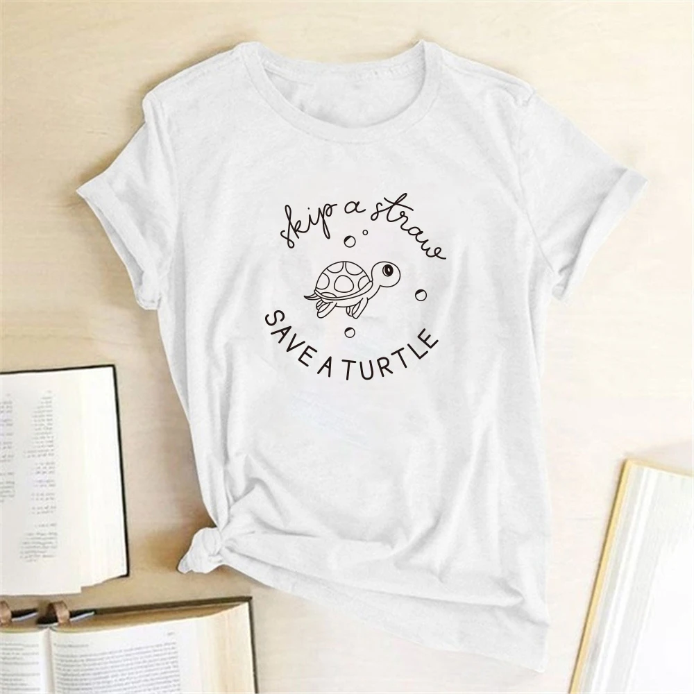 Fashion Kawaii Shirt Harajuku Femme Save A Turtle Printing T-shirts Women Clothing Summer Cute  Graphic Tops For 