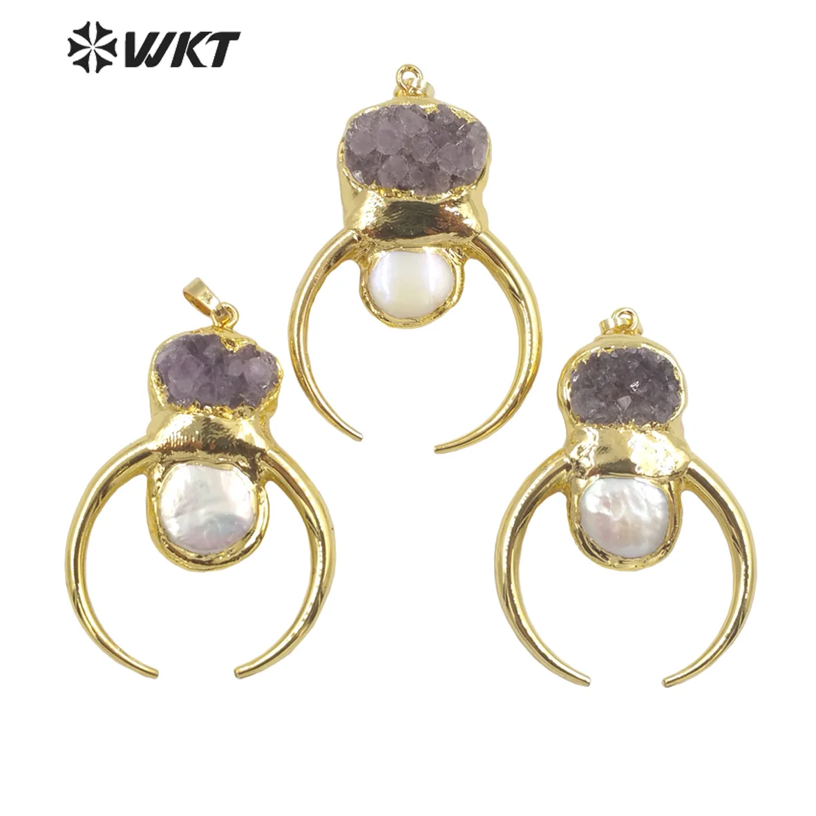 WT-P1721 Women Valentine's Day Gifts Natural Stone Gold-Plated Agates Pendants Half A Circle Elegant With The Pearl Trend