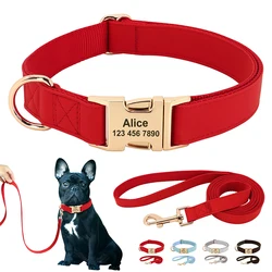 Personalized Leather Dog Collar Leash Set Custom Puppy Collars Adjustable Pet Necklace For Small Medium Large Dogs Free Engraved