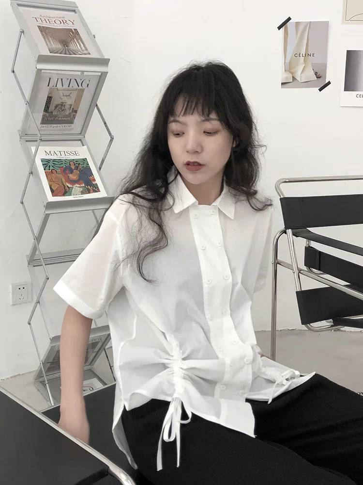 

Women's Short Sleeve Shirt Summer New Classic Personality Pleated Design Casual Fashion Loose Large Size Short Sleeve Shirt