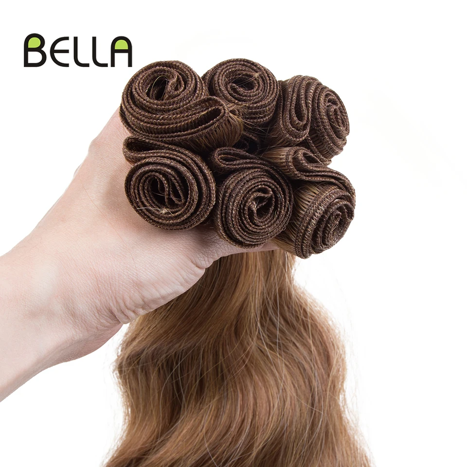 Bella-extensiones de cabello sintético ondulado, mechones de pelo postizo de 20 pulgadas, 6 piezas, Rubio degradado, marrón, Cosplay