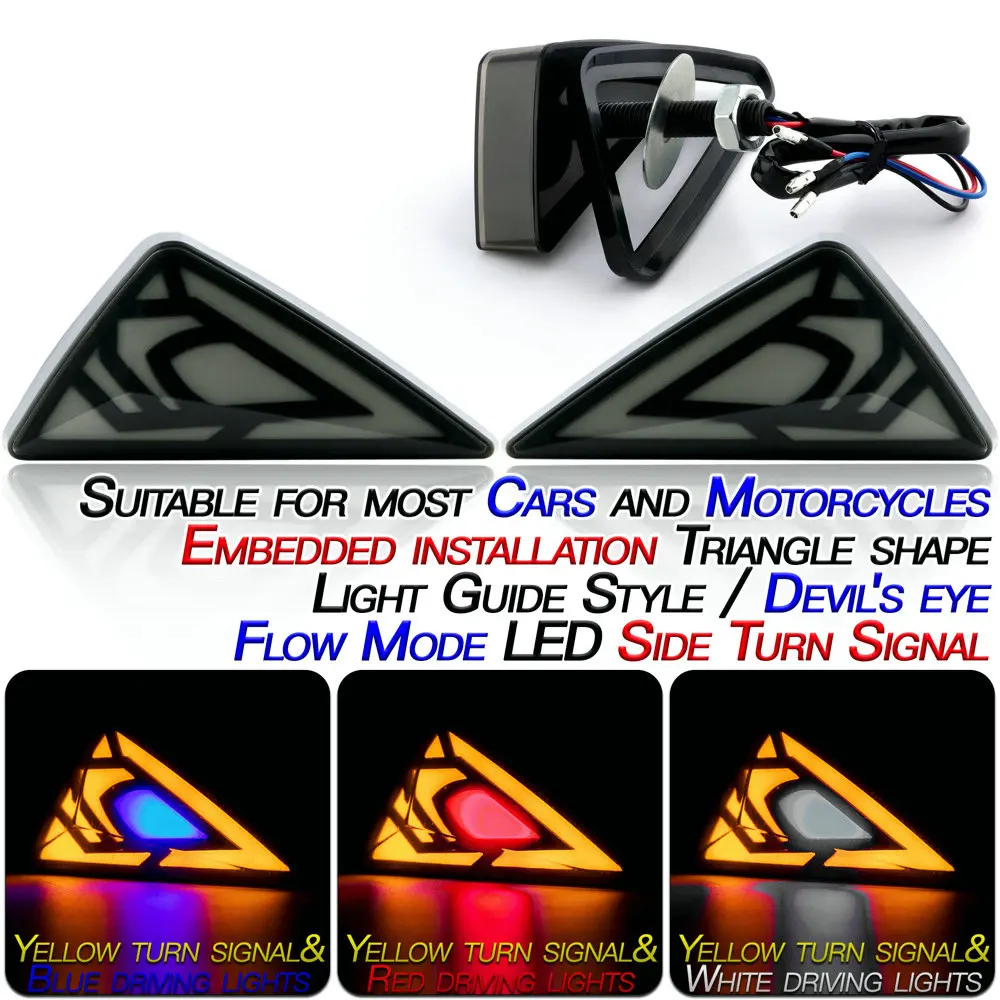 2PCS Motorcycle Turn Signal Light Modification Embedded Installation Triangular Light LED Waterproof Side Signal Light