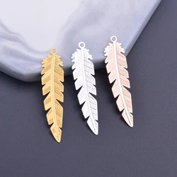 12pcs 8*34mm Rose Gold Color Plated Feather Charms Silver Plated Animals Pendant DIY Jewelry Making