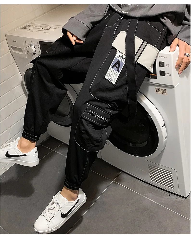 

Overalls men's 2021 spring new casual pants men's youth port fashion brand legged multi bag pants