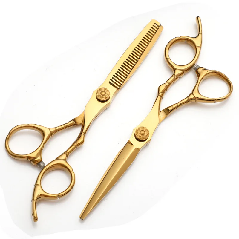 

6inch Professional Hairdressing Scissors Thinning Barber Scissors Set Hair Cutting Shears Hair cutter 9CR13 gold