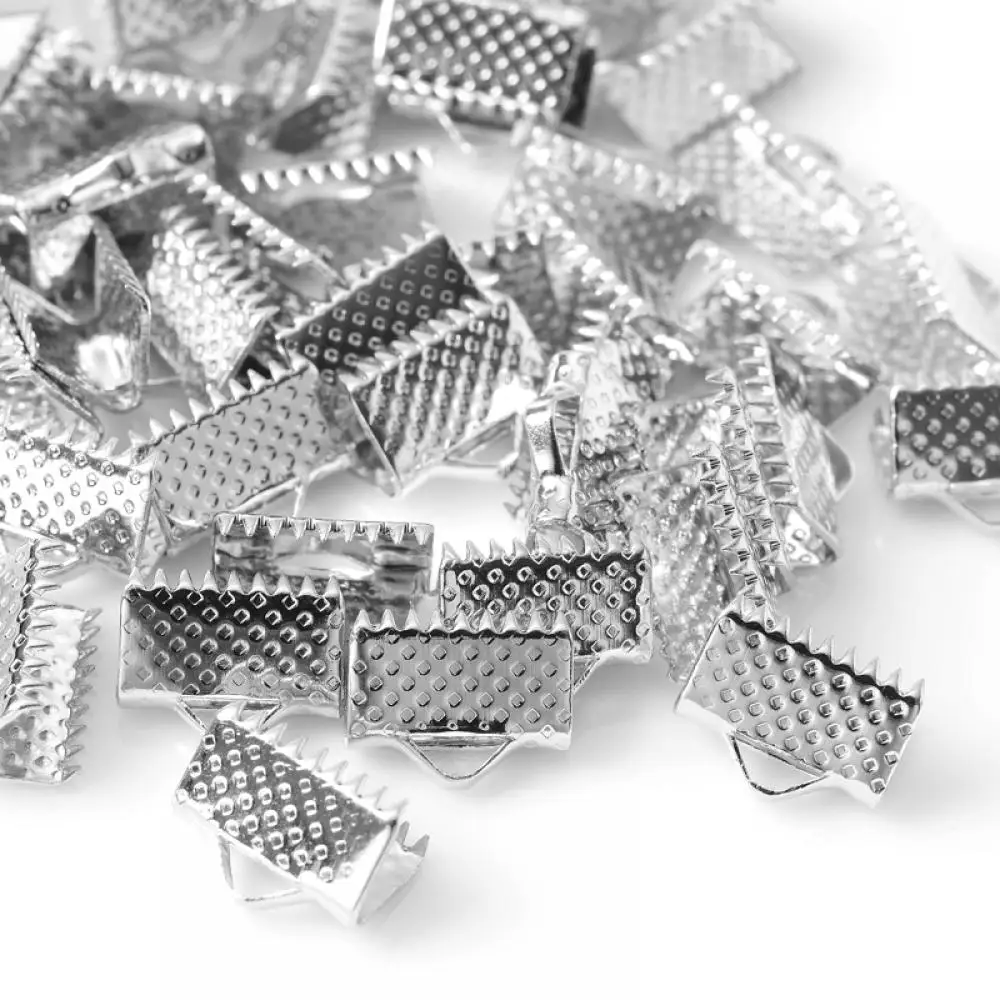 100 pz/borsa 8/10mm perline a crimpare Cove catenacci tappi terminali corda nastro in pelle Clip pieghevole connettori forniture per gioielli fai da te