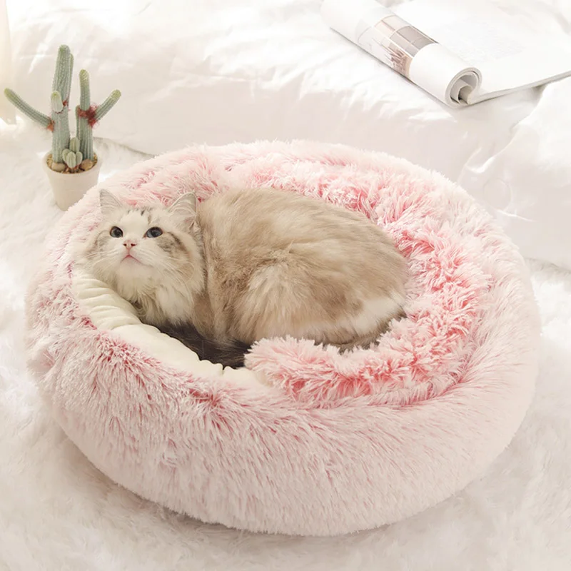 

Long Plush Cat Warm Beds House Soft Round Plush Pet Product Cushion Cat Bed House Cat Warm Bed Cat Mat Puppy Sleeping Bag 2 In 1