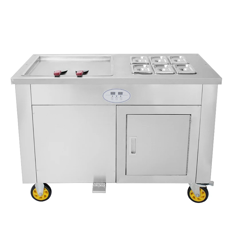 2020 New double flat pan 50cm manual rolled fried or fry hard ice cream rolls making machine CE 110V/220V