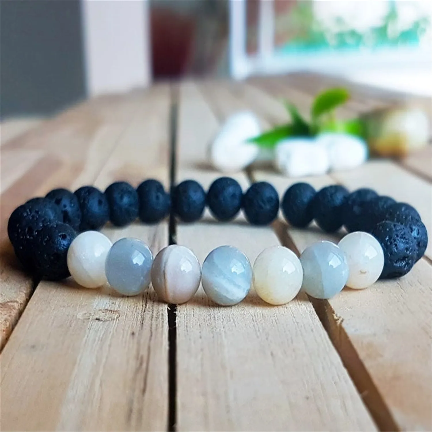 

8mm Natural Lava Stone Handmade Mala Bracelet Lucky Pray Chakas Yoga Spirituality Healing Wrist Buddhism Prayer