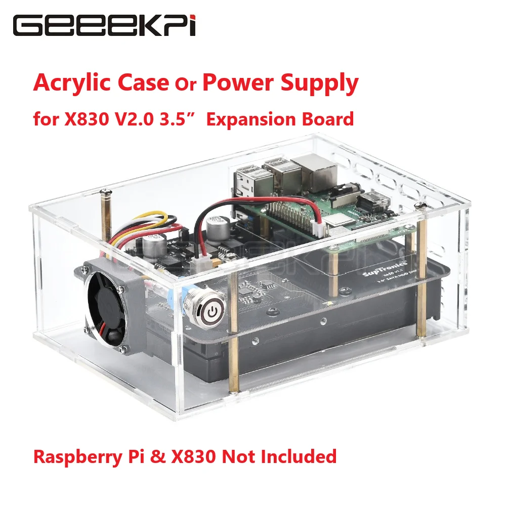 Acrylic Case for X830 V2.0 3.5” SATA HDD Hard Disk Drive Storage Expansion Board for Raspberry Pi 3B+ / 3B / 2B