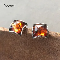 Classical 9mm Amber Earrings for Women Tiny Square Genuine 2023 New Optionals Natural Cognac Ambar Stud Ear Jewelry Wholesale