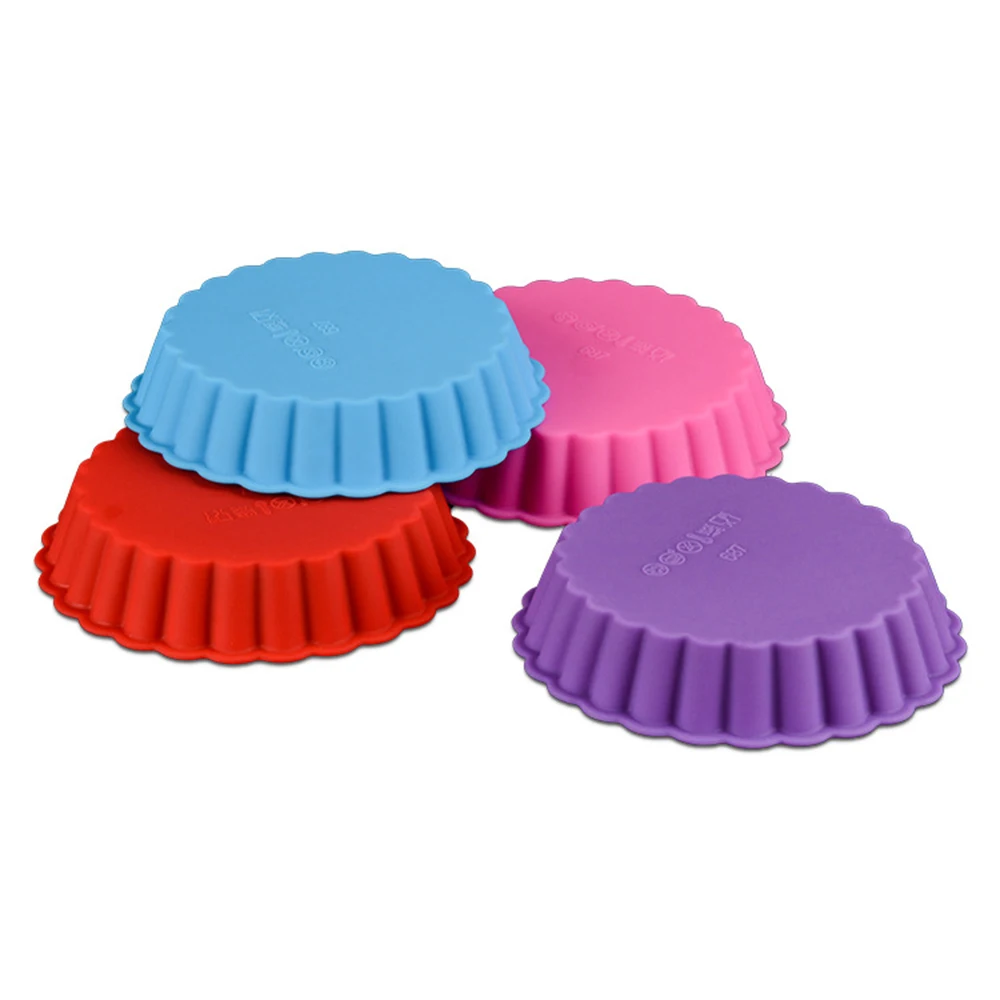 1pcs Silicone Tart Molds Mini Quiche Trays Non-stick Round Fluted Flan Pan With Loose Bases Cake Mould Tools Pastry Bread Mold