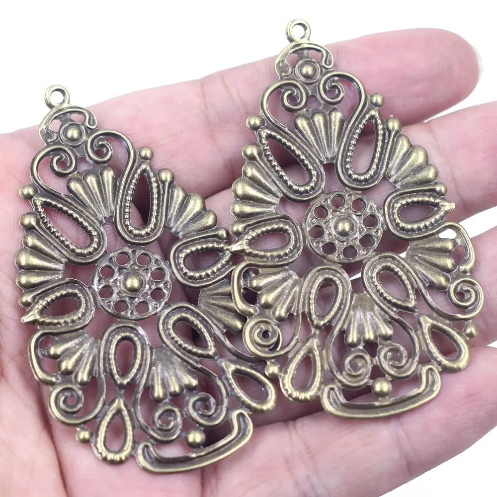 10Pcs Embellishment Pendants Filigree Wraps Flower Drop Connectors Alloy Bronze Tone Scrapbook Jewelry DIY Findings 6.8cm