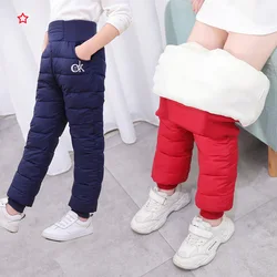 New Girls Boys Winter Pants Cotton Thick Warm Trousers  Children 3-14 Year Waterproof Ski Clothing Elastic High Waisted Pant