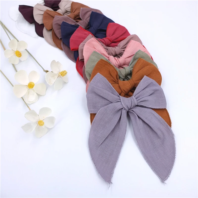 Fable Bow Hair Clips for Baby Girls Women Hemmed Hairbow Large Tails Embroidered Hair Bows Accessories Hairgrips