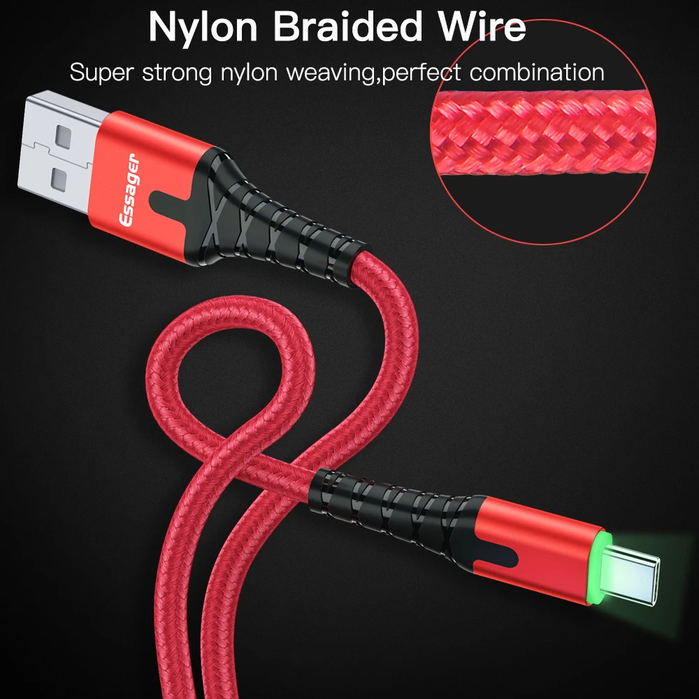 Essager USB Type C Cable 3m Fast Charge USBC Type-C Cable For Samsung S20 Plus Xiaomi mi Wire Cord Mobile Phone USB-C Charger